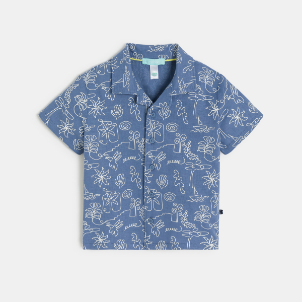 قميص كتان وقطن أزرق اللون لطفل رضيع